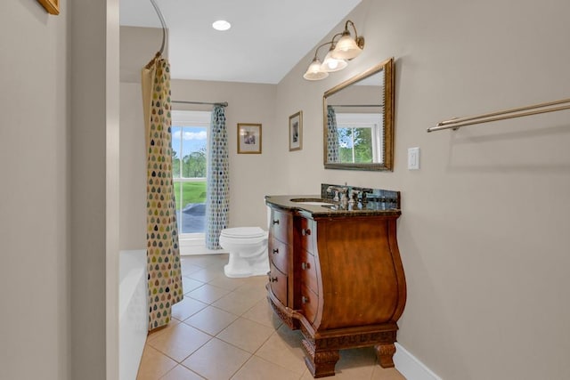 bathroom featuring tile patterned flooring, vanity, and toilet