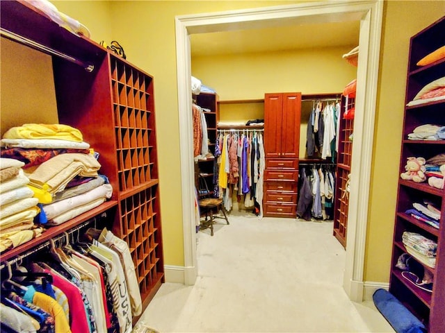 spacious closet with light colored carpet