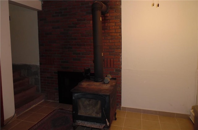 room details featuring a wood stove