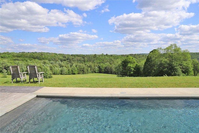 view of pool with a yard