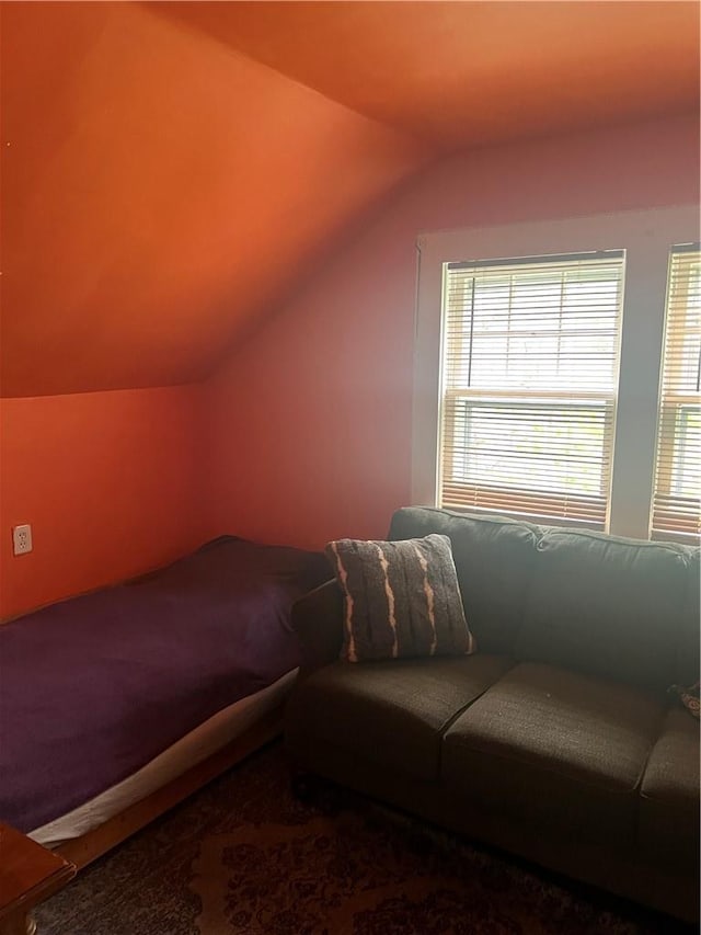 bedroom featuring vaulted ceiling