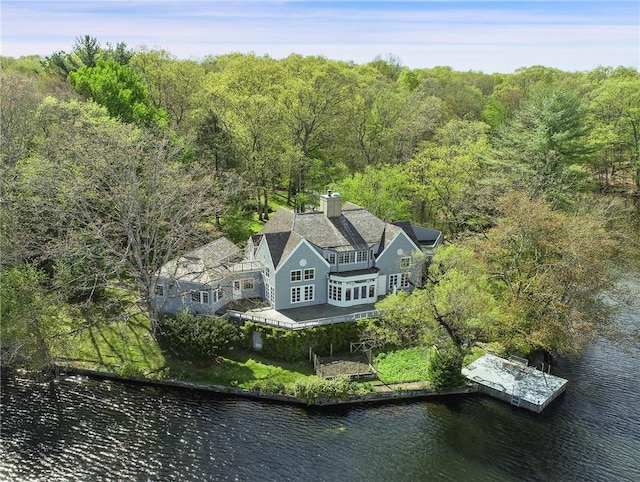 28 Heron Lake Rd, Bedford, NY 10506 - birds eye view of property with a water view
