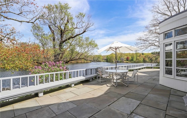 28 Heron Lake Rd, Bedford, NY 10506 - view of patio / terrace featuring a water view