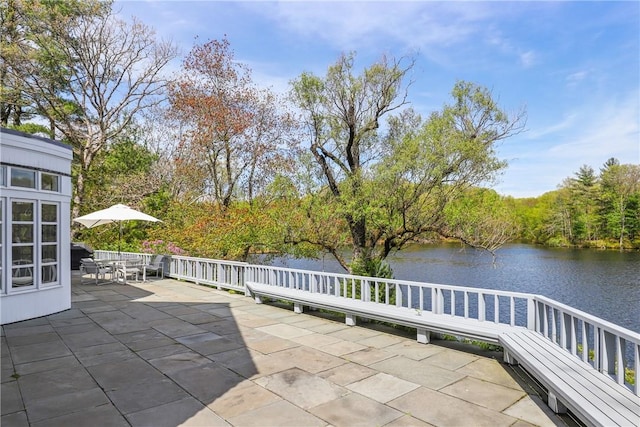 28 Heron Lake Rd, Bedford, NY 10506 - view of patio with a water view
