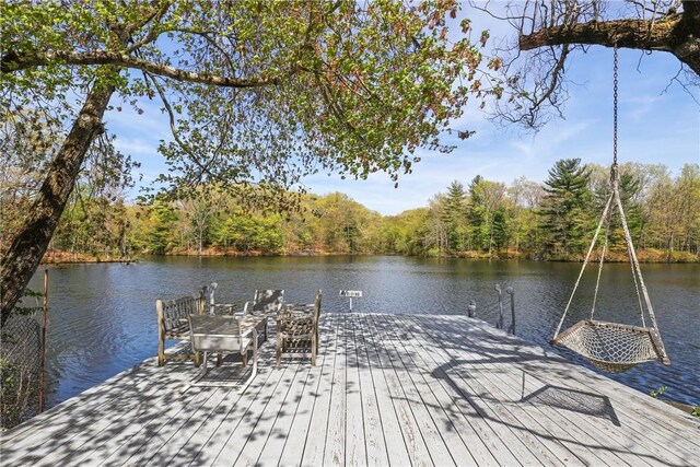 28 Heron Lake Rd, Bedford, NY 10506 - view of dock with a deck with water view