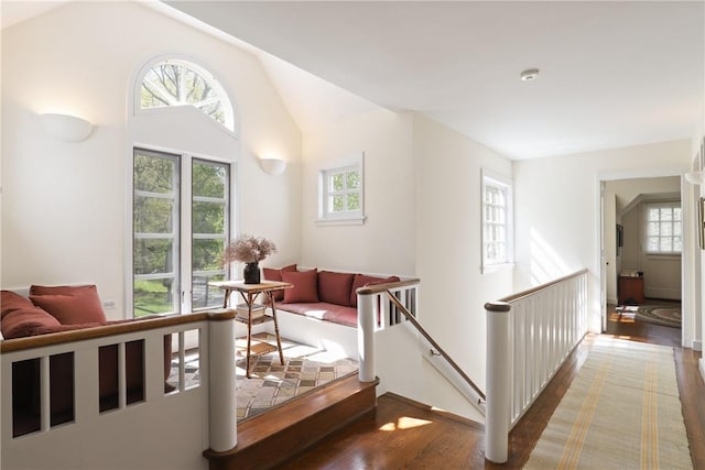 28 Heron Lake Rd, Bedford, NY 10506 - interior space with wood-type flooring, multiple windows, and lofted ceiling