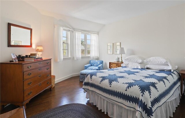 28 Heron Lake Rd, Bedford, NY 10506 - bedroom with dark hardwood / wood-style floors and lofted ceiling