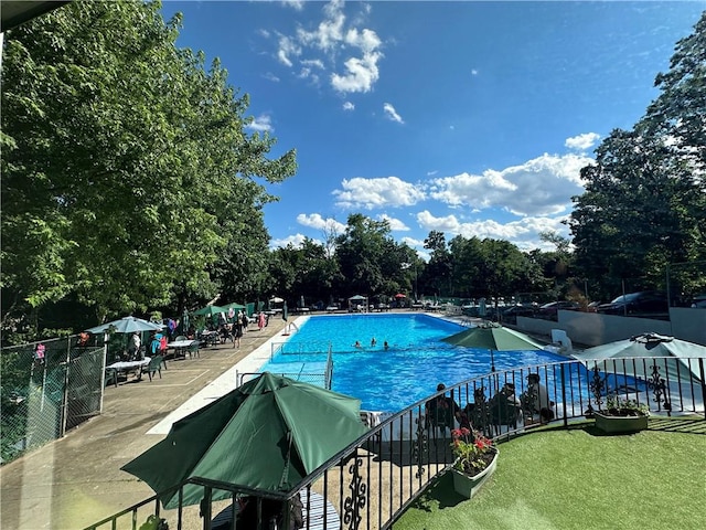 view of swimming pool featuring a patio