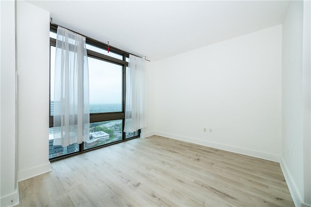 unfurnished room with light hardwood / wood-style floors and a wall of windows