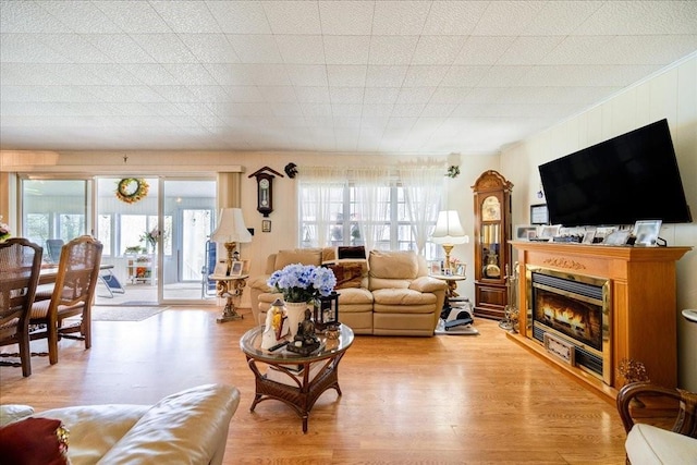 307 Beaver Lake Rd, Livingston Manor, NY 12758 - living area featuring healthy amount of natural light, a glass covered fireplace, and wood finished floors