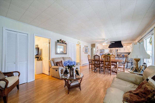 307 Beaver Lake Rd, Livingston Manor, NY 12758 - living area featuring light wood-style floors, ceiling fan, and crown molding