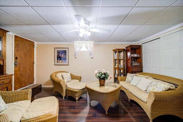 307 Beaver Lake Rd, Livingston Manor, NY 12758 - living area featuring wood finished floors, ceiling fan, and ornamental molding