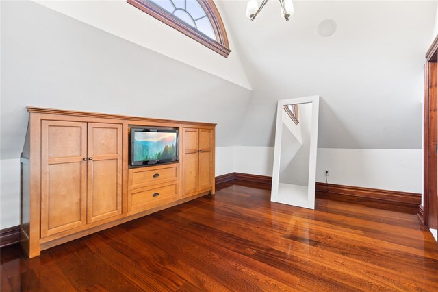 33 Livingston Ave, Dobbs Ferry, NY 10522 - additional living space featuring vaulted ceiling, dark wood-style floors, and baseboards