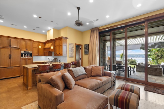 33 Livingston Ave, Dobbs Ferry, NY 10522 - living area featuring recessed lighting and a water view