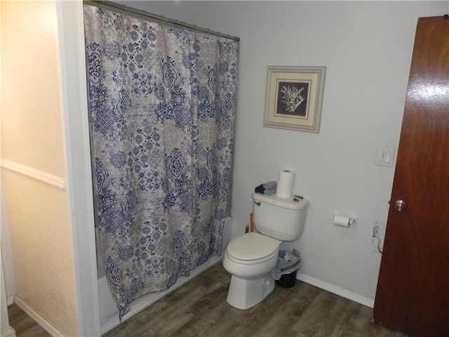 bathroom with wood-type flooring and toilet