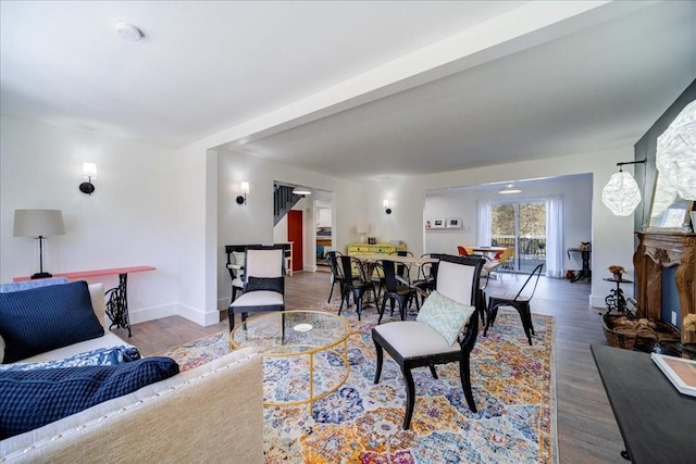 living room with hardwood / wood-style floors