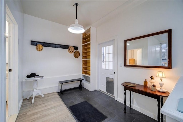 foyer with dark hardwood / wood-style floors