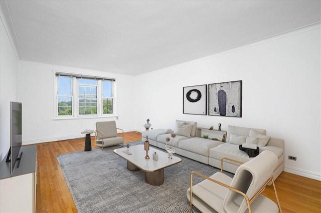 living room featuring baseboards and wood finished floors