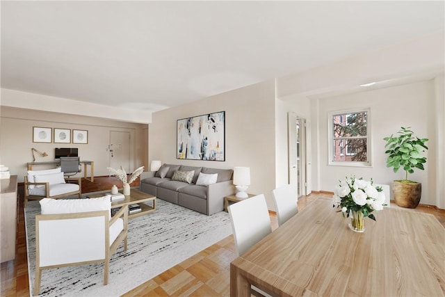 living room with light parquet floors