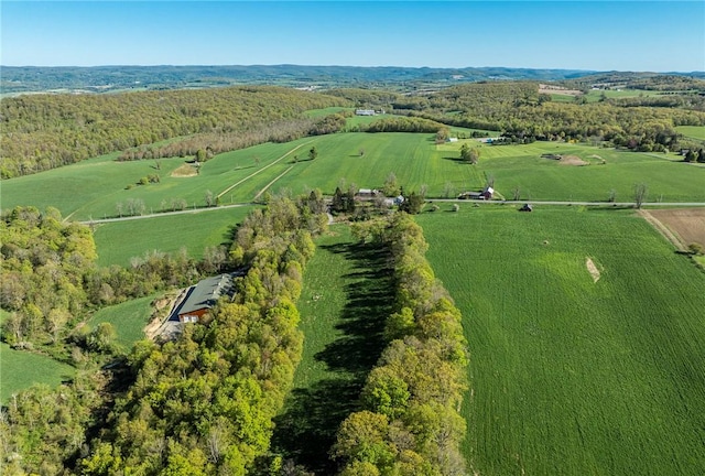 drone / aerial view with a water view and a rural view