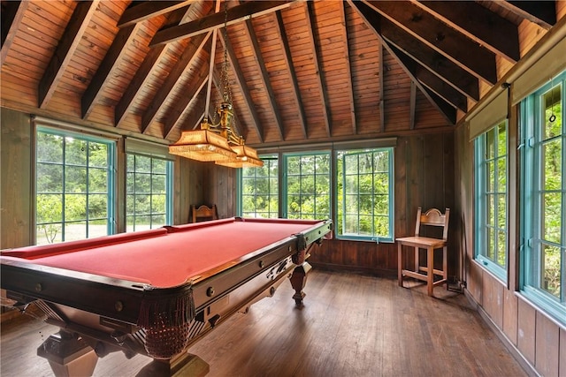 playroom with a wealth of natural light, hardwood / wood-style floors, and pool table