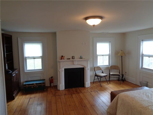 bedroom with multiple windows and light hardwood / wood-style flooring