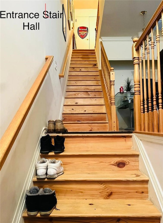 stairs with hardwood / wood-style floors