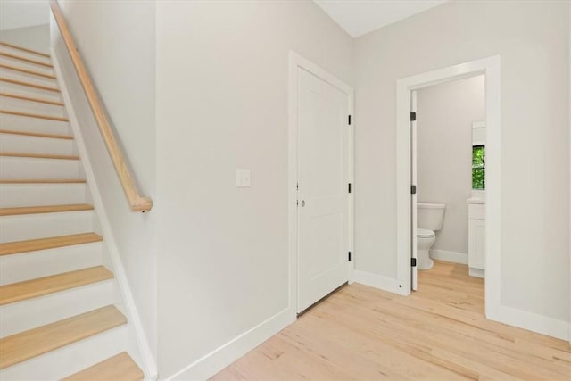 stairway featuring wood-type flooring