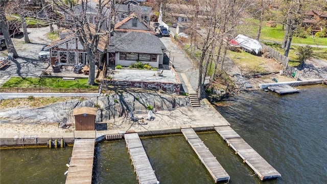 dock area with a water view