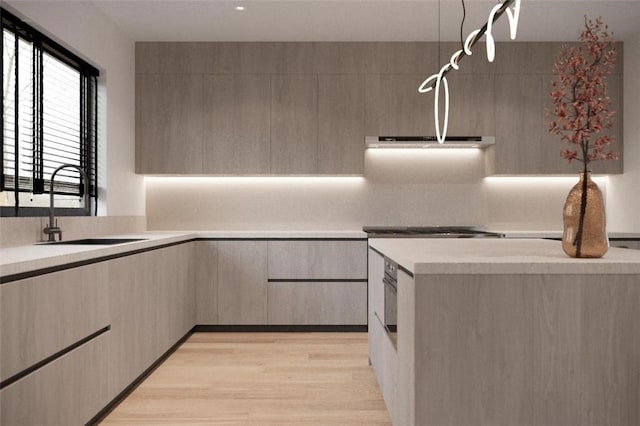 kitchen featuring light hardwood / wood-style floors, sink, and light brown cabinets