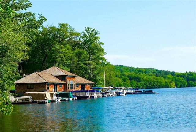 view of water feature with a boat dock