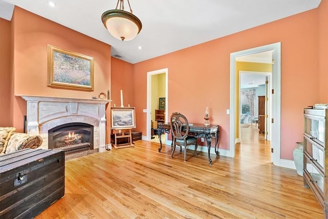 living area with light wood-type flooring