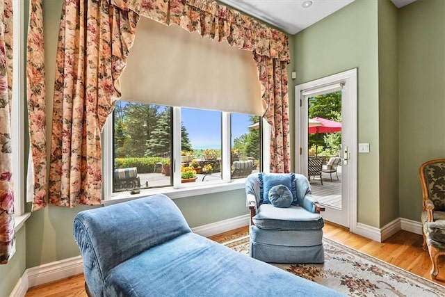 sitting room with hardwood / wood-style floors