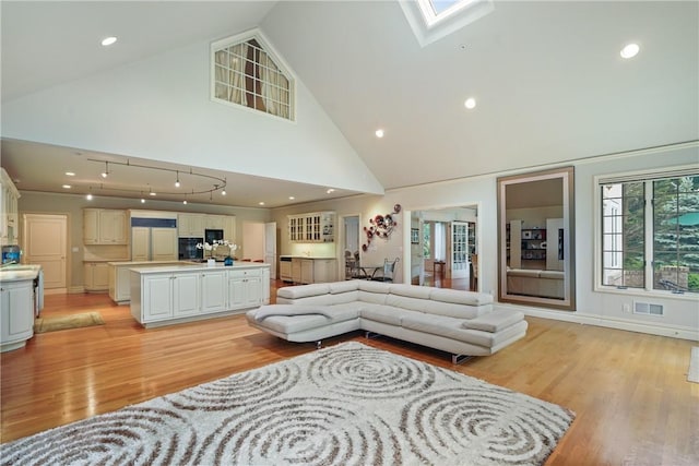 9 Lincoln Woods, Purchase, NY 10577 - living room with light hardwood / wood-style flooring and high vaulted ceiling