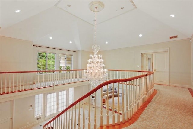 9 Lincoln Woods, Purchase, NY 10577 - hall featuring an inviting chandelier and lofted ceiling