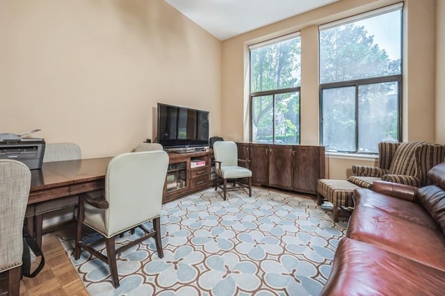 office with vaulted ceiling