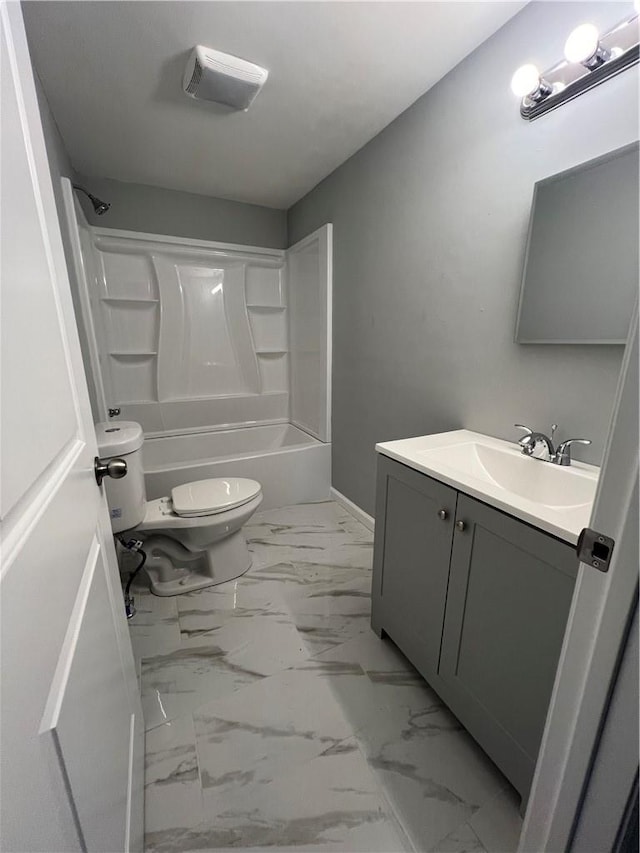 full bathroom featuring vanity, toilet, and shower / tub combination