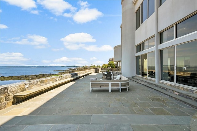 view of patio / terrace featuring a water view