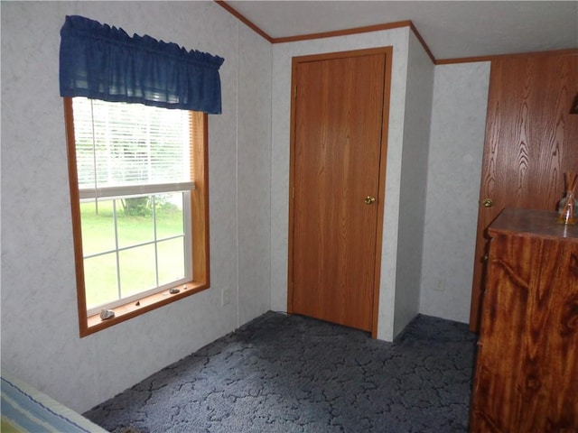 carpeted empty room featuring plenty of natural light and ornamental molding