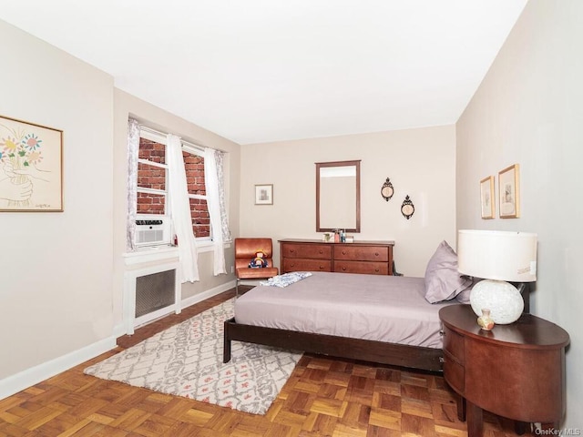 bedroom featuring parquet floors