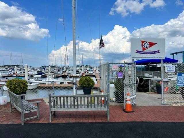 dock area with a water view