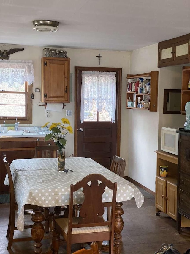 dining space featuring sink