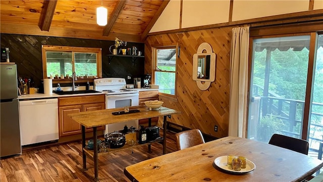 kitchen featuring white appliances, a healthy amount of sunlight, and sink