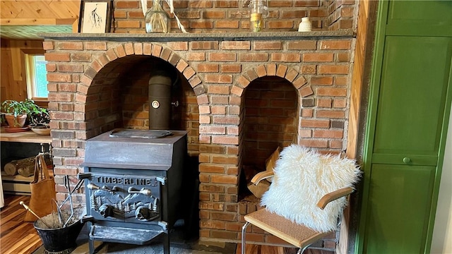 details featuring a wood stove