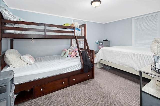 bedroom with carpet and ornamental molding