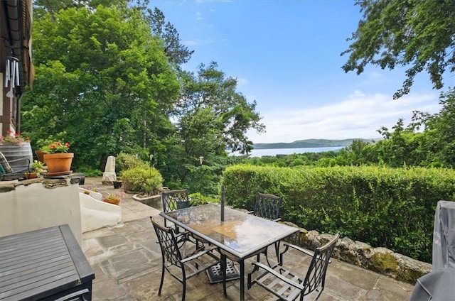 view of patio / terrace with a water view