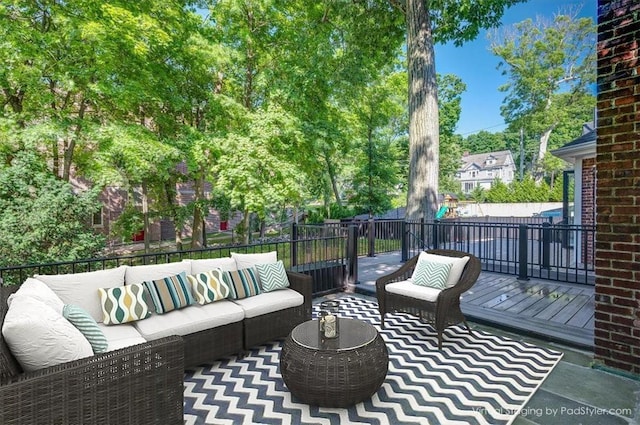 view of patio / terrace featuring outdoor lounge area and a deck