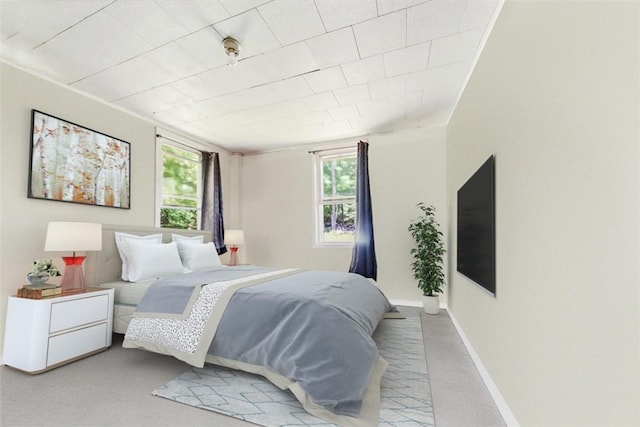 carpeted bedroom with multiple windows