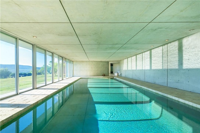 view of pool with a mountain view