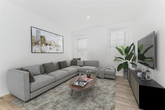 living room with light hardwood / wood-style floors